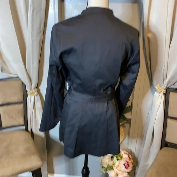 Blue Medium Ruffle Tie Waist Button Women’s Trench Coat Jacket GUC Faux Pockets - Picture 8 of 12